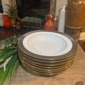 Set Of 7-Noble Excellence - Gold Platinum Lace - Soup Or Salad Bowls. 9 Inches.